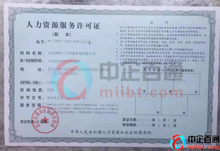 湖北武漢2022年人力資源許可證樣本